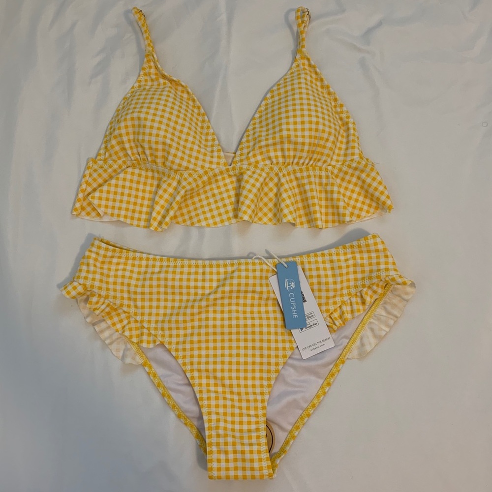 Cupshe Yellow and White Gingham Bikini